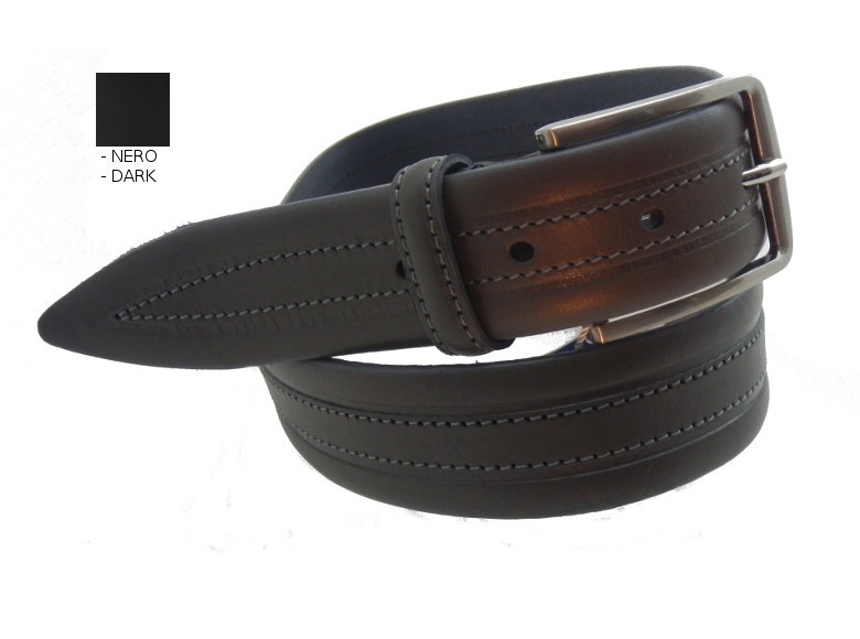 Cintura in Pelle volanata - Nero - 35mm